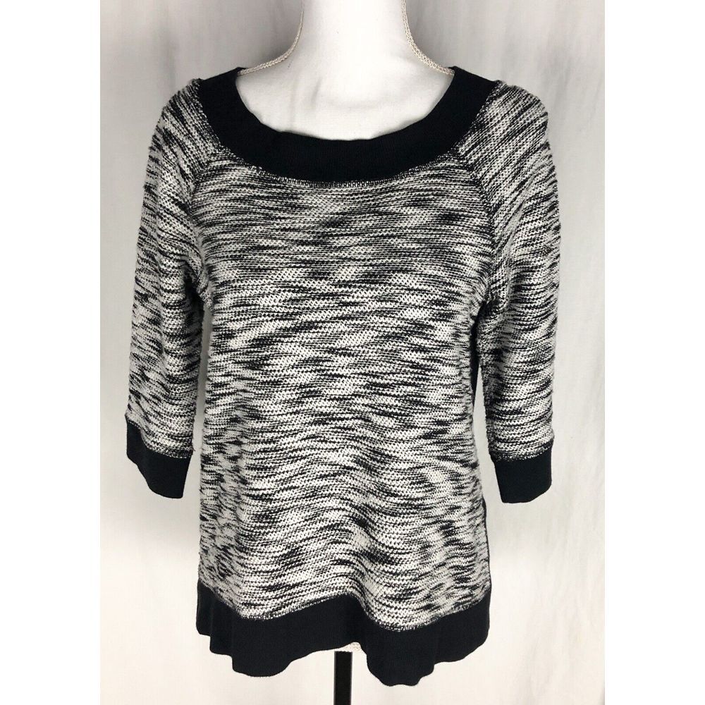 Chico's Black Zip Cotton blend Sweater Size 0P Black / White Color